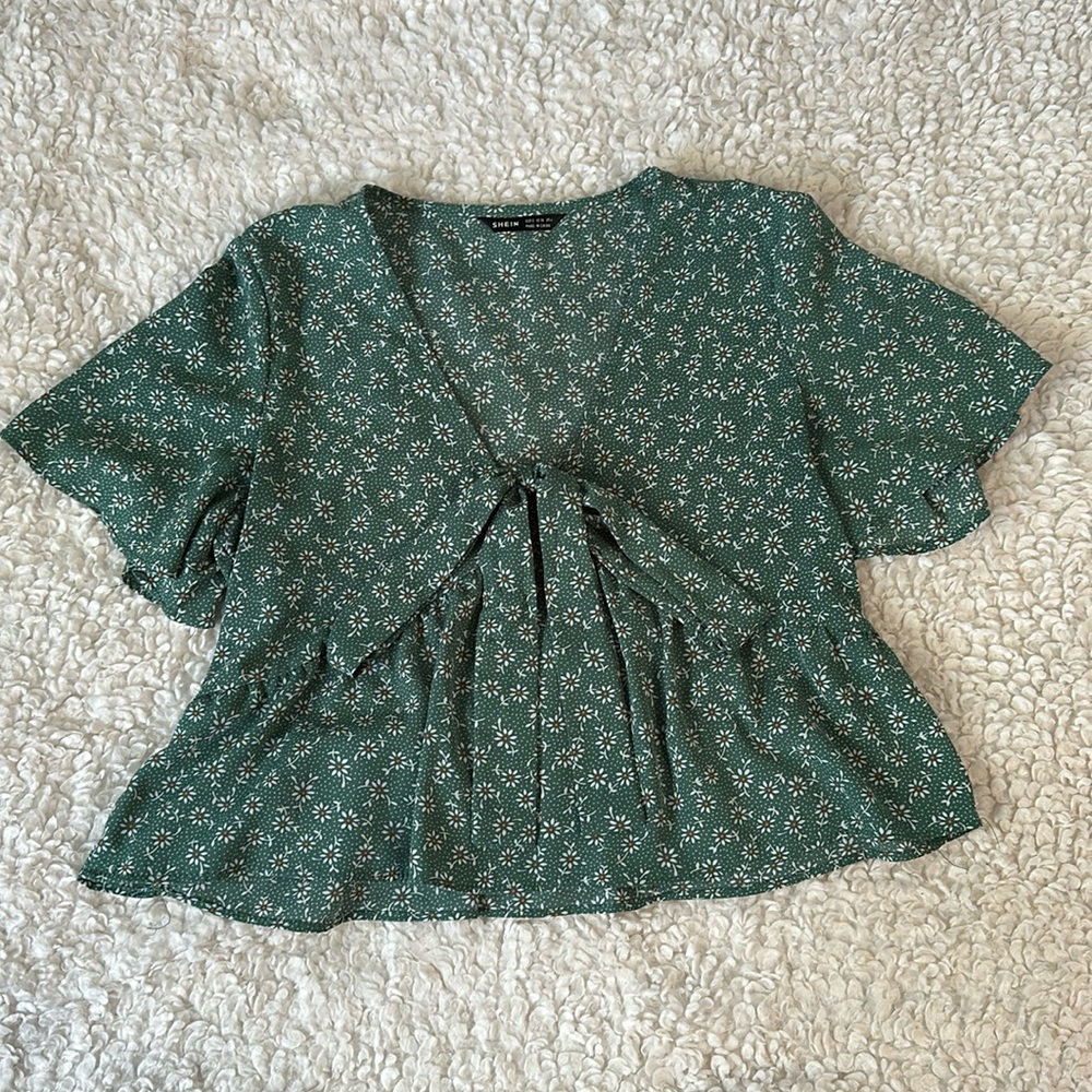 Green floral blouse